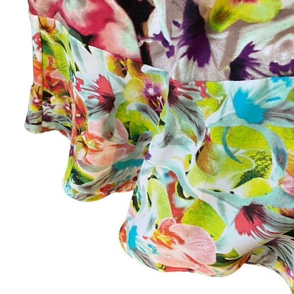 Parabal Gurung Sz M Néon Yellow Ink Blot Print Sheer Kick Hem Shift Dress - Picture 3 of 7